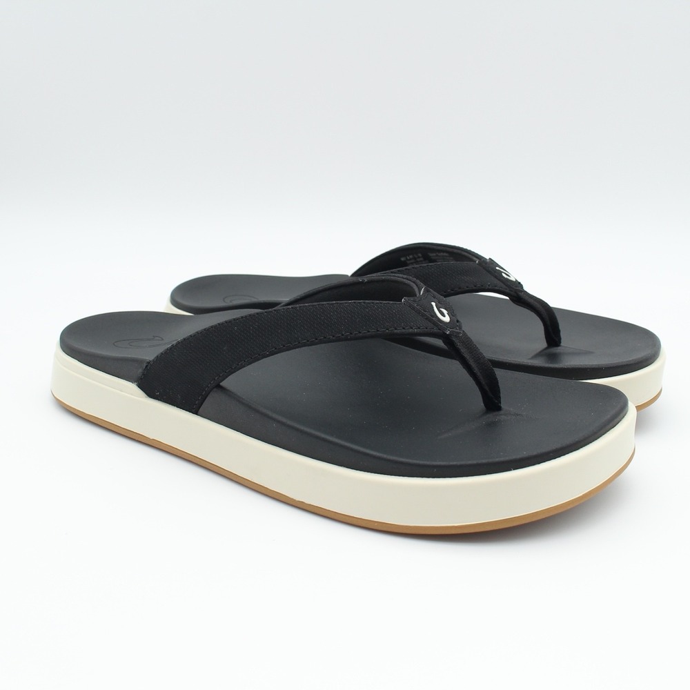 Olukai Nu'A Pi'o Sandals Womens Size 7 Black Synthetic Toe Post Slide Sandals